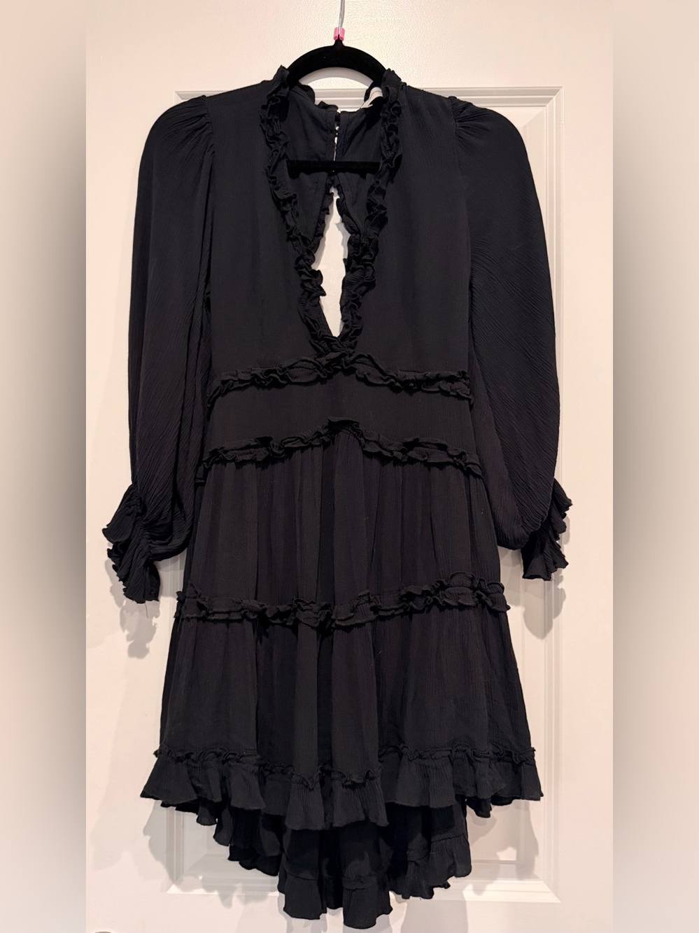 The Impeccable Pig Black Ruffle Long-Sleeve Mini Dress